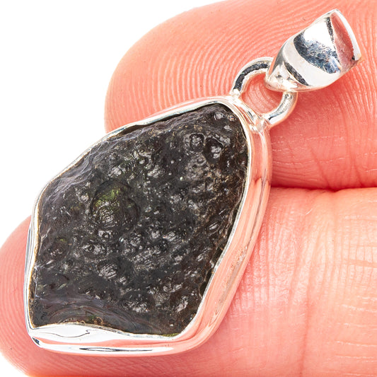 Rare Moldavite Pendant 1 1/4" (925 Sterling Silver) P43941