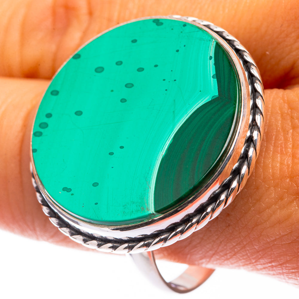 Large Malachite Coin Ring Size 11.5 (925 Sterling Silver) R141199