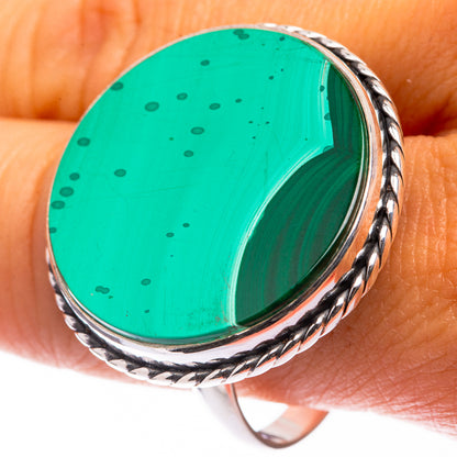 Large Malachite Coin Ring Size 11.5 (925 Sterling Silver) R141199