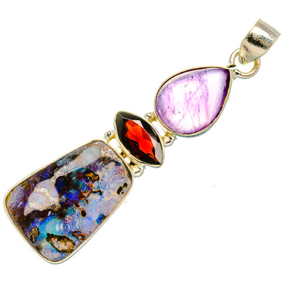 Boulder Opal, Garnet, Amethyst Pendant 2 3/8" (925 Sterling Silver) PD37971