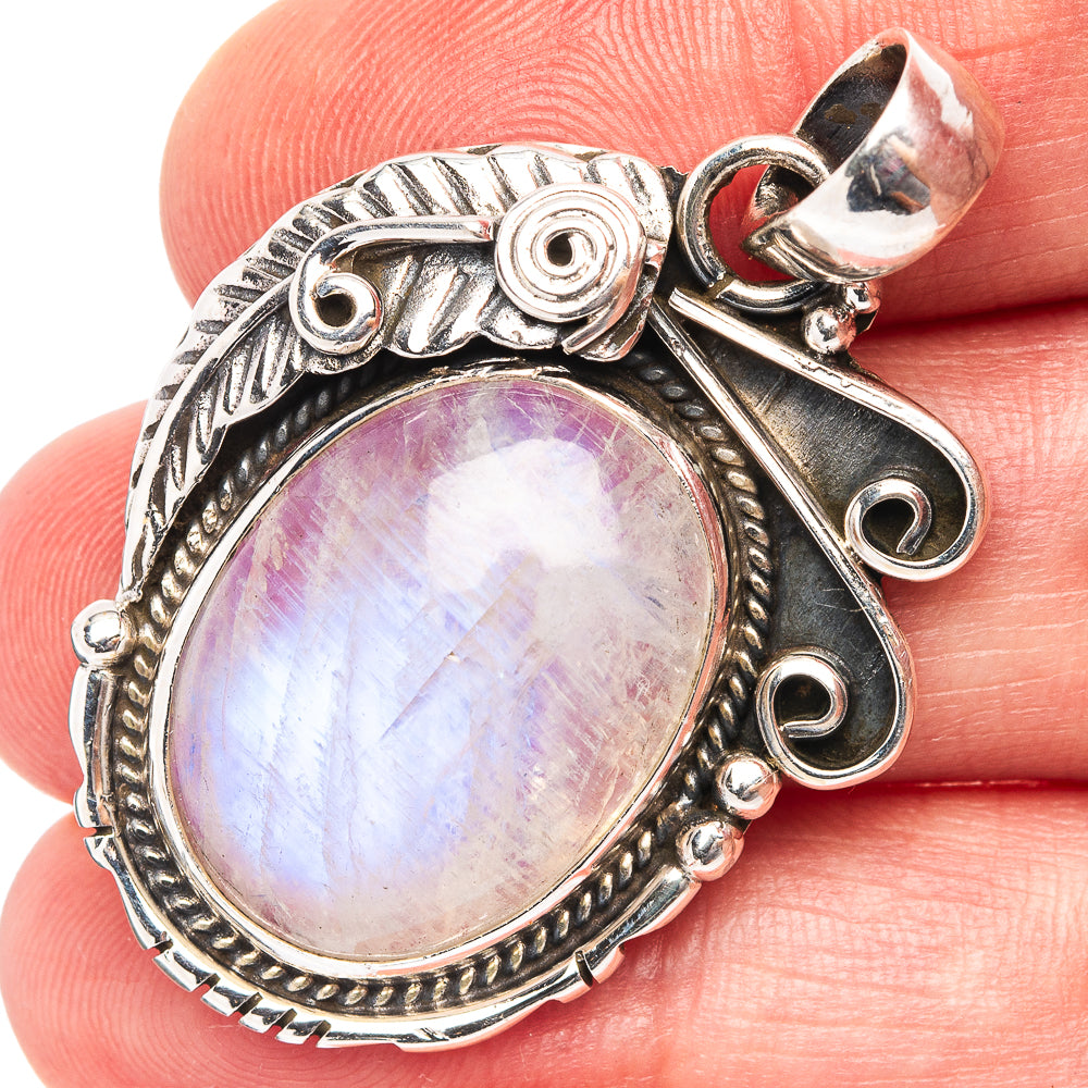 Premium Rainbow Moonstone Pendant 1 5/8" (.925 Sterling Silver)