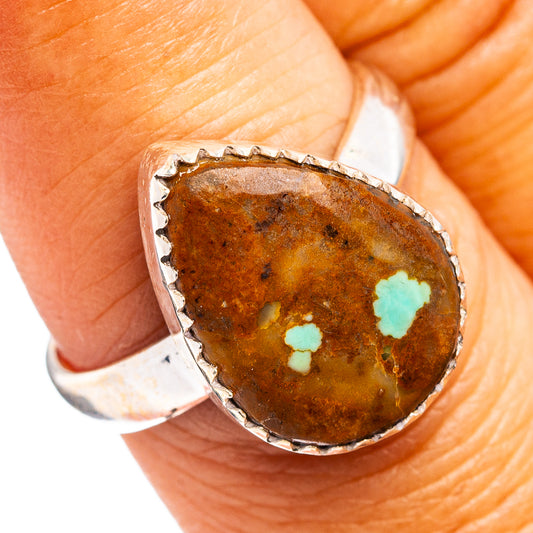 Sterling silver ring with oval brown matrix turquoise inlay stone