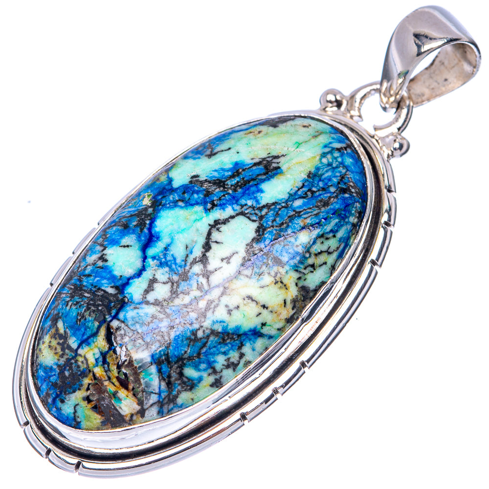 Oval sterling silver pendant with blue-green azurite/malachite stone, bail at top