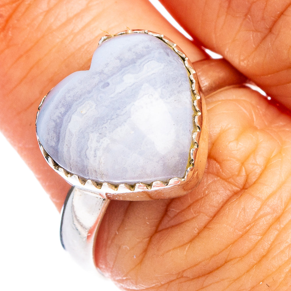 Blue Lace Agate Heart Ring Size 8 (.925 Sterling Silver)