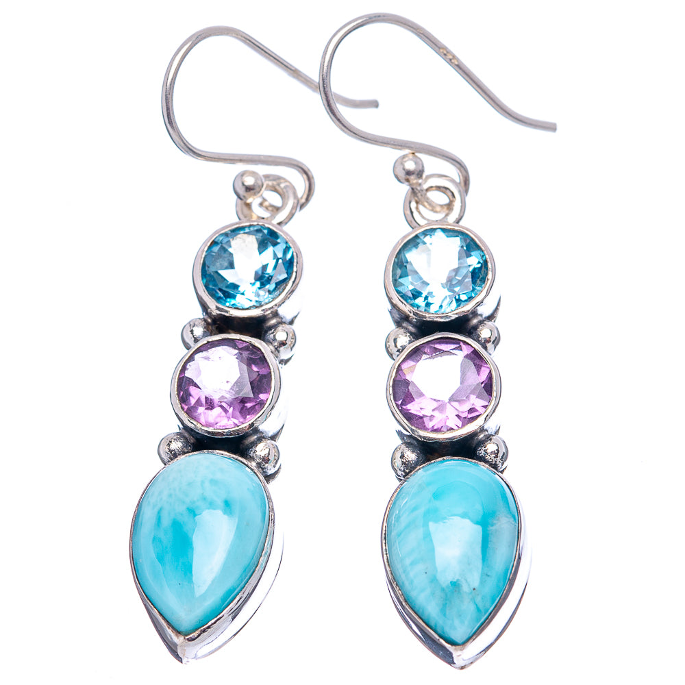 Sterling silver gemstone drop earrings, blue and purple stones with teardrop larimar