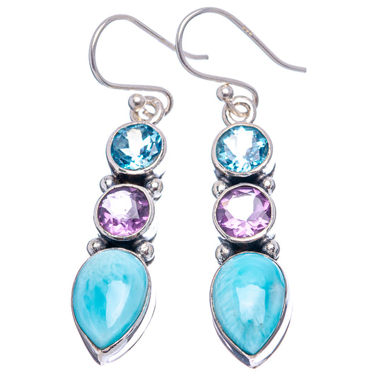 Sterling silver gemstone drop earrings, blue and purple stones with teardrop larimar