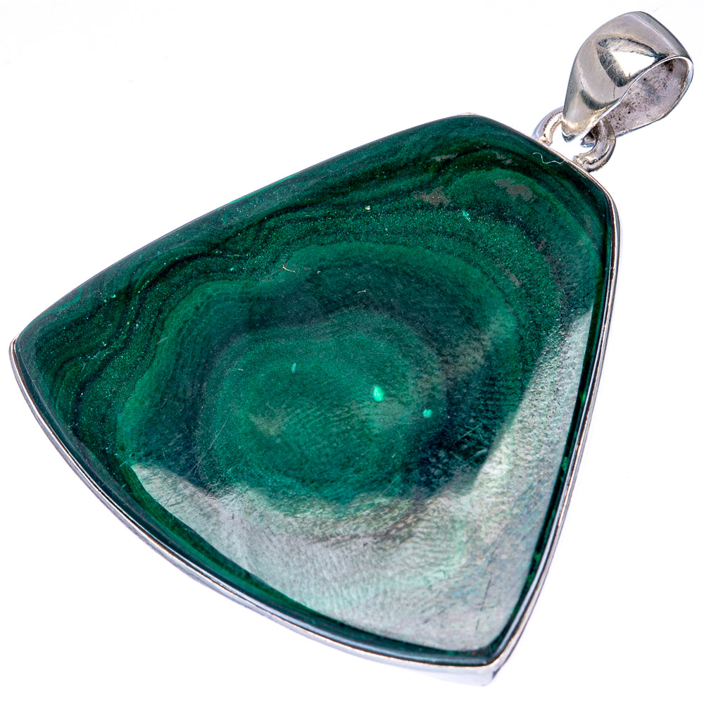 Malachite pendant with dark green banded stone set in polished 925 sterling silver