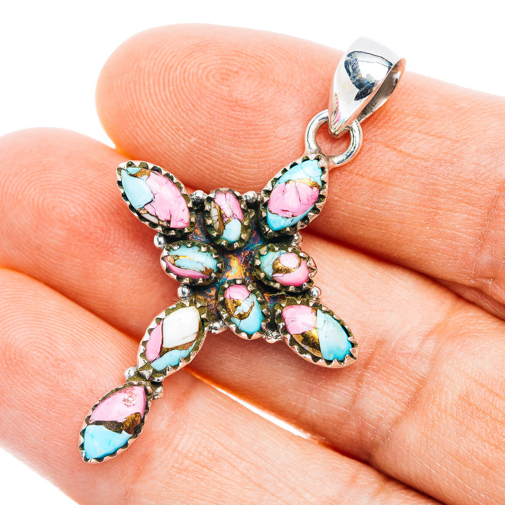 Southwestern Style Cotton Candy Turquoise Cross Pendant 1 7/8" (.925 Sterling Silver)