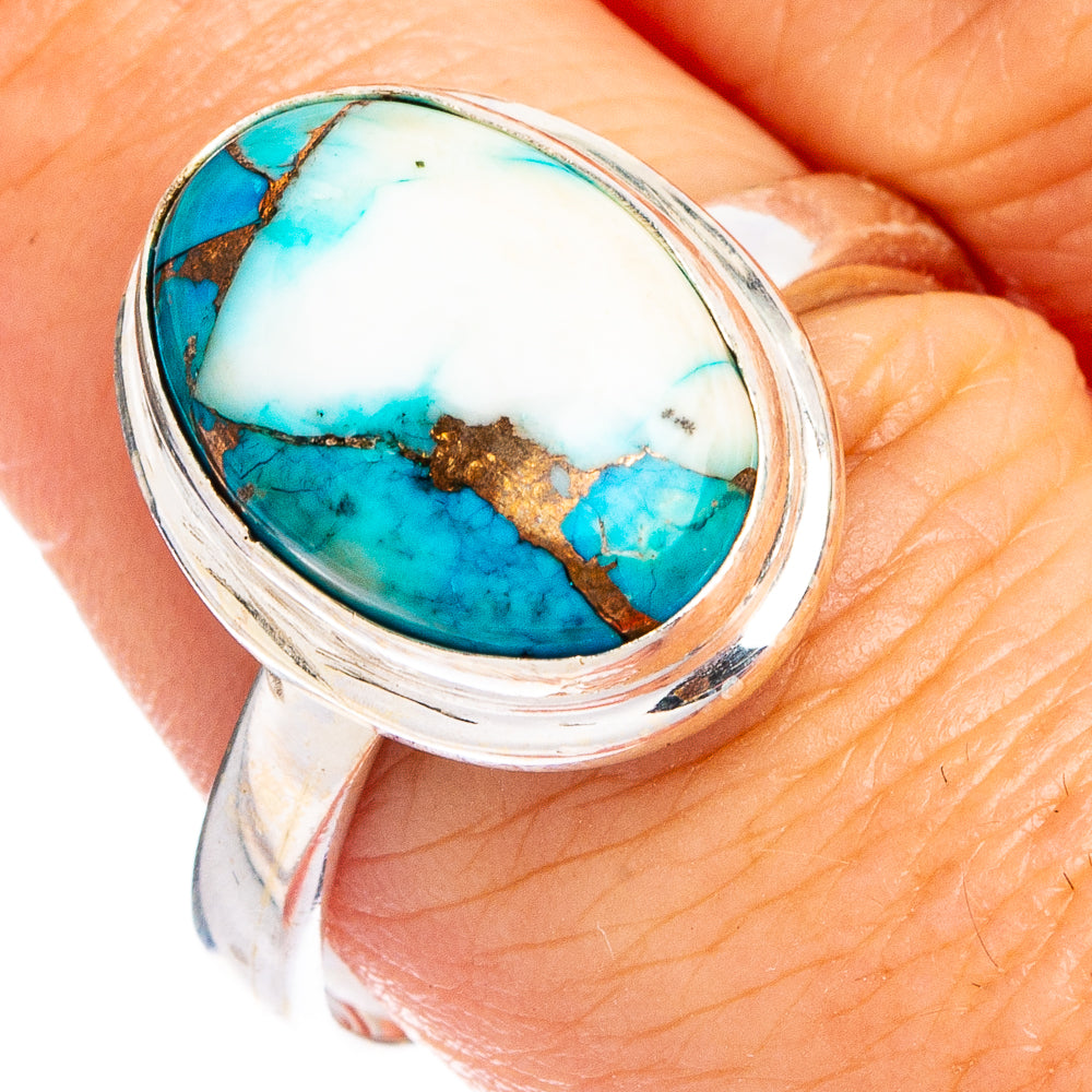 Sterling silver ring with oval ice-blue and turquoise inlay stone