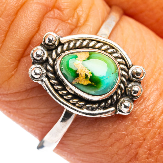 Turquoise oval dainty ring in .925 sterling silver with ornate round bezel setting