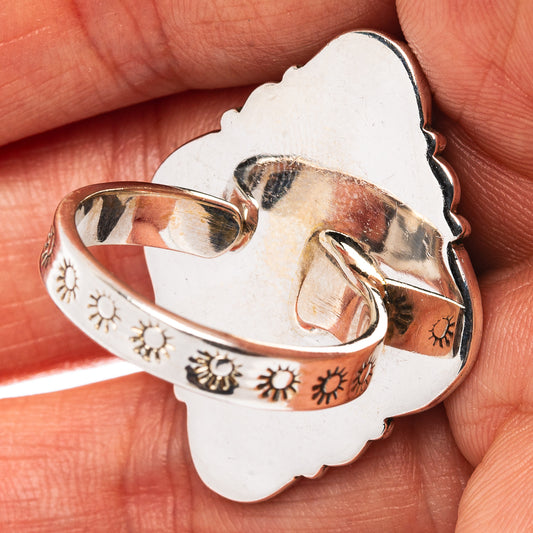 Exclusive Southwestern Style Hubei Turquoise Ring Size 8 Adjustable (.925 Sterling Silver)