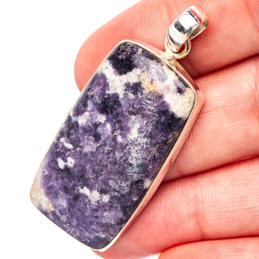 Lepidolite pendant in .925 sterling silver with rectangular purple stone, bail loop