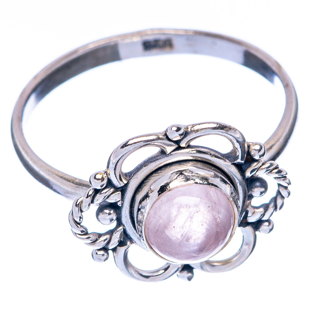 Rose quartz dainty ring in 925 sterling silver with oval pink gemstone, ornate band