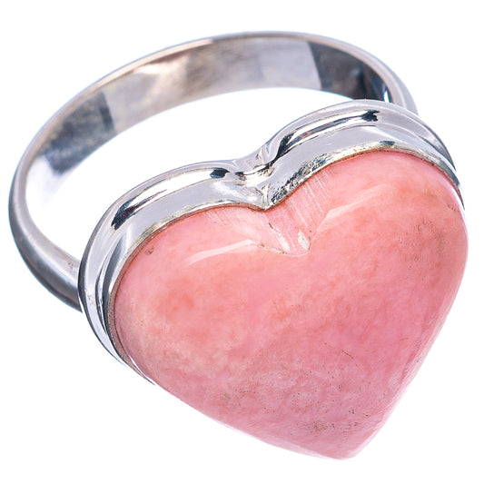 Pink opal heart ring in .925 sterling silver, heart-shaped pink stone on band