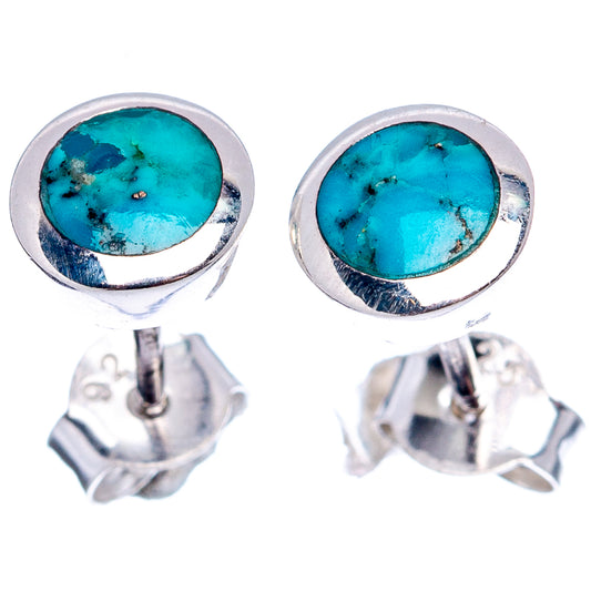 Turquoise round cabochon stud earrings in .925 sterling silver bezel