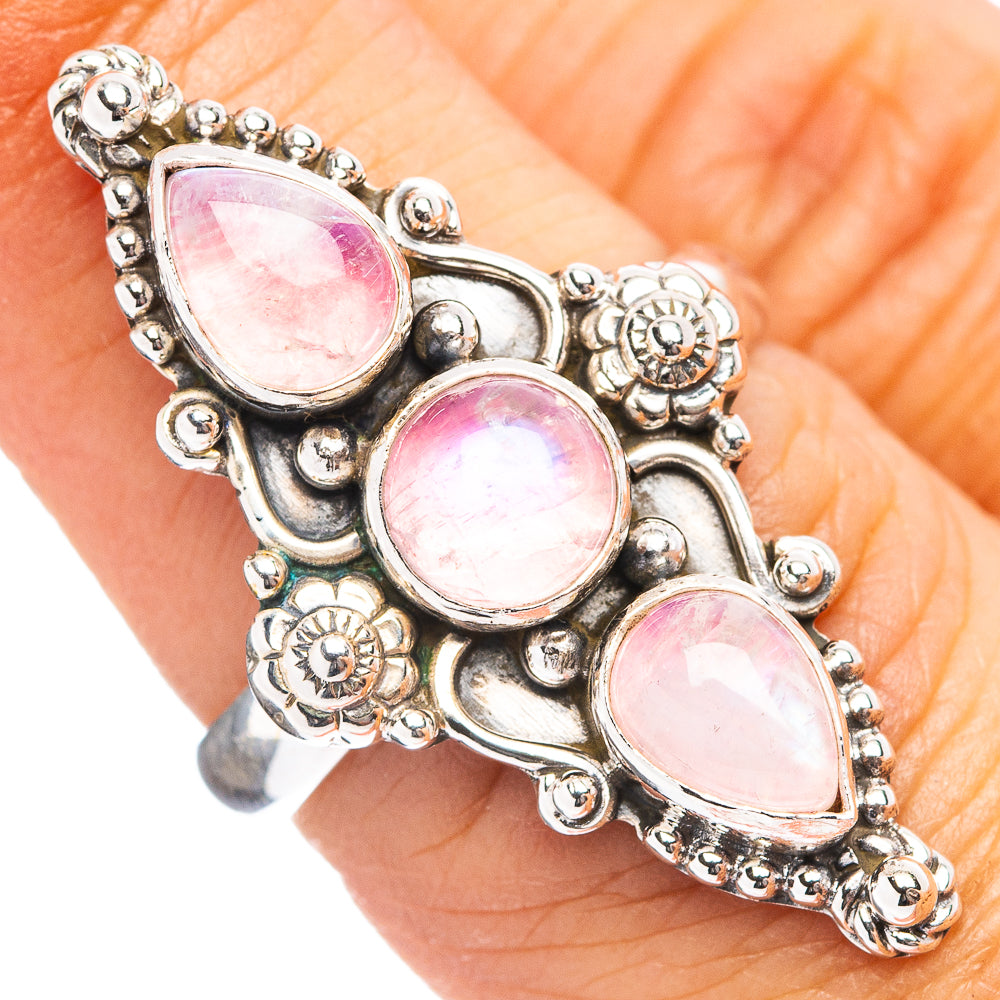 Pink Moonstone Ring Size 6.75 (.925 Sterling Silver)