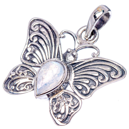Rainbow Moonstone Butterfly Pendant 1 1/8" (.925 Sterling Silver)