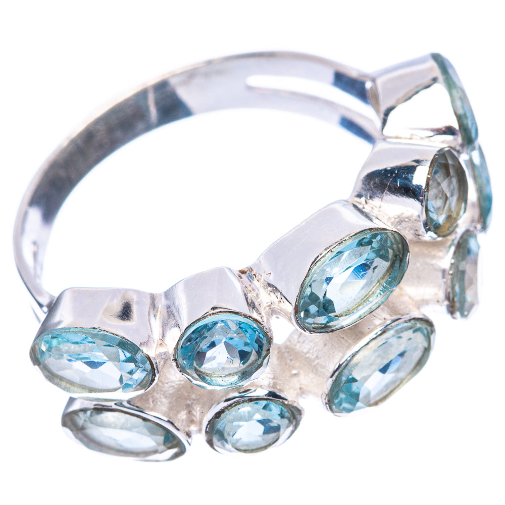 Sterling silver ring with five oval blue gemstones on wide band, size 6.5