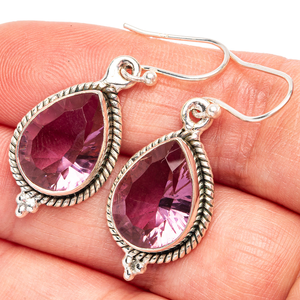 Faceted Alexandrite (Lab.) 925 Sterling Silver Earrings 1 1/2" (925 Sterling Silver) E2170