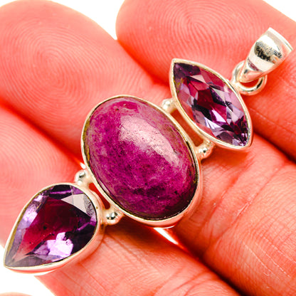 Ruby Fuchsite, Amethyst Pendant 2" (925 Sterling Silver) PD38068