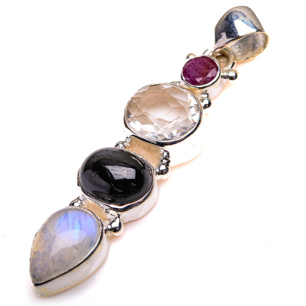White Quartz, Star Diopside, Rainbow Moonstone, Ruby Pendant 1 7/8" (925 Sterling Silver) PD38510