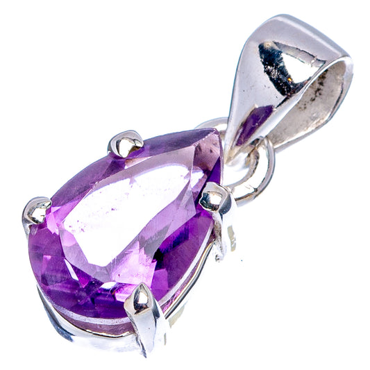 Faceted amethyst pendant in 925 sterling silver, pear-shaped with open bail detail