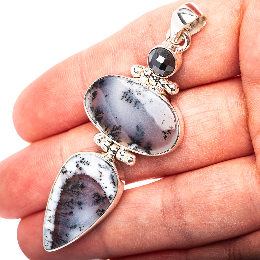 Premium Dendritic Opal, Black Spinel Pendant 2 5/8" (.925 Sterling Silver)