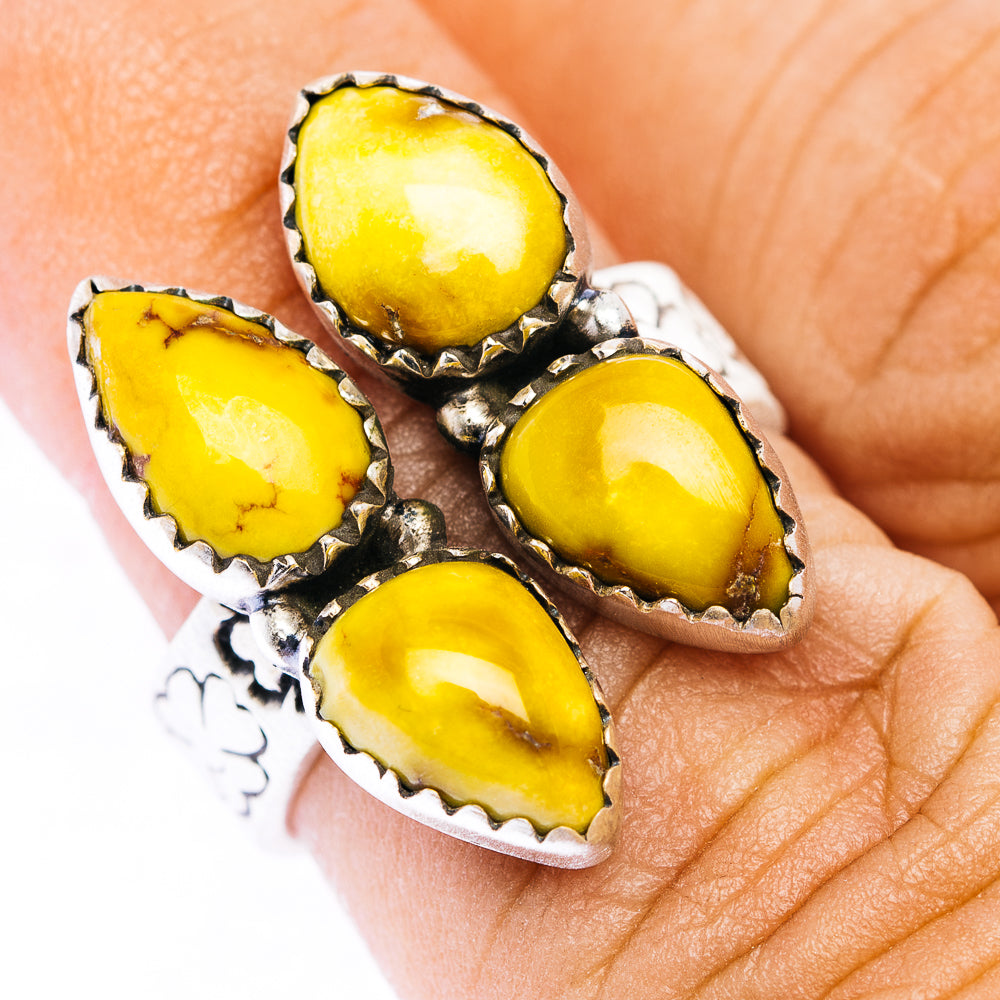 Adjustable .925 sterling silver ring with yellow teardrop turquoise stones