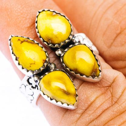 Adjustable .925 sterling silver ring with yellow teardrop turquoise stones