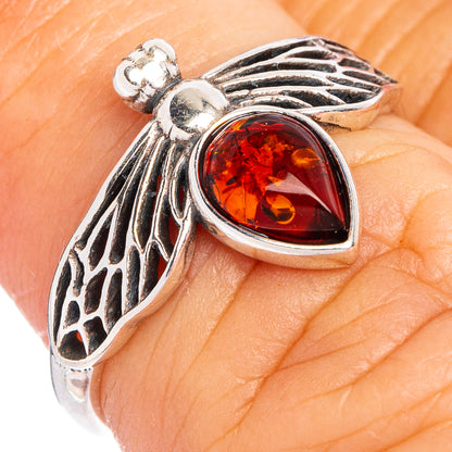 Baltic Amber Honey Bee Ring Size 5.5 (.925 Sterling Silver)