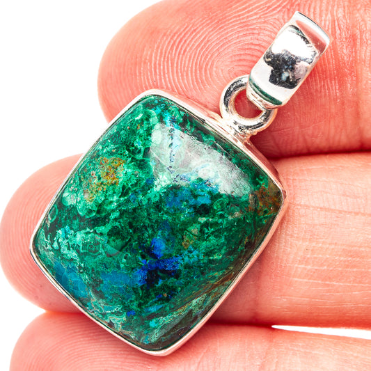 Sterling silver pendant with rectangular bezel set green-blue azurite malachite stone