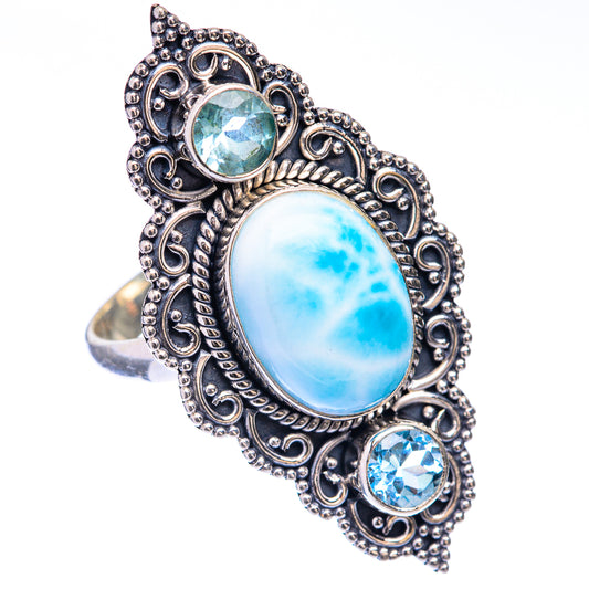 Large Larimar, Blue Topaz Ring Size 10.75 (925 Sterling Silver) R141650