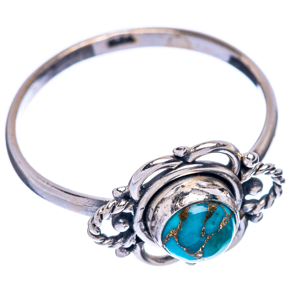 Blue Copper Composite Turquoise Dainty Ring Size 9 (925 Sterling Silver) R145642