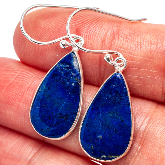 Sterling silver teardrop lapis lazuli earrings with blue stone drops and hook backs