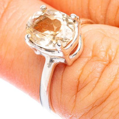 Close-up of yellow beryl faceted ring in 925 sterling silver, square cushion stone