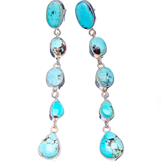 Turquoise oval stone drop earrings with sterling silver hooks and dangling stones