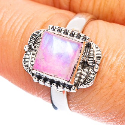 Pink Moonstone Ring Size 8 (925 Sterling Silver) R3721