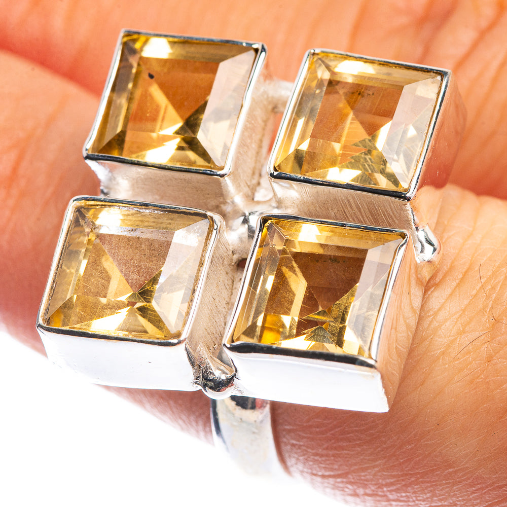 Sterling silver citrine ring with four faceted square stones, size 7