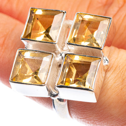 Sterling silver citrine ring with four faceted square stones, size 7