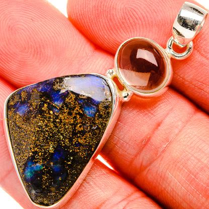 Boulder Opal, Smoky Quartz 925 Sterling Silver Pendant 1 7/8" (925 Sterling Silver) PD38359