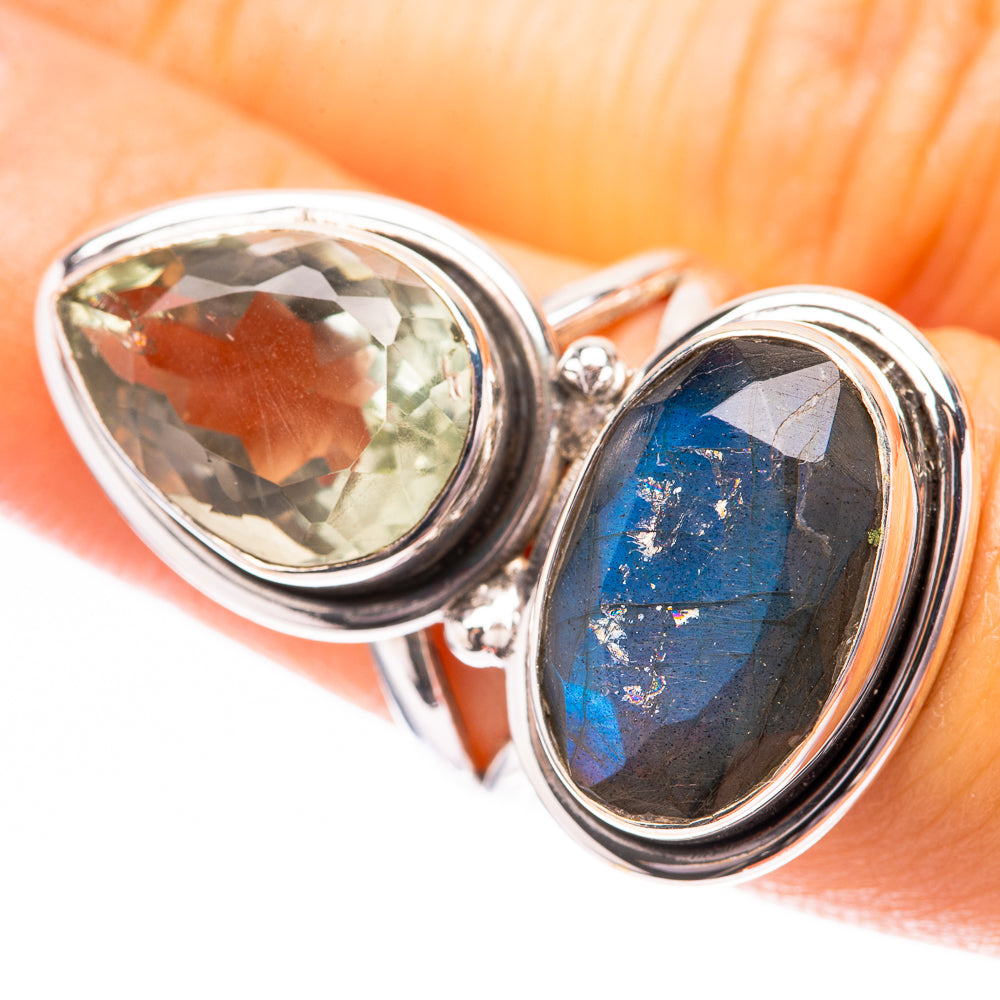 Large Labradorite, Green Amethyst Ring Size 5.5 (925 Sterling Silver) R140653