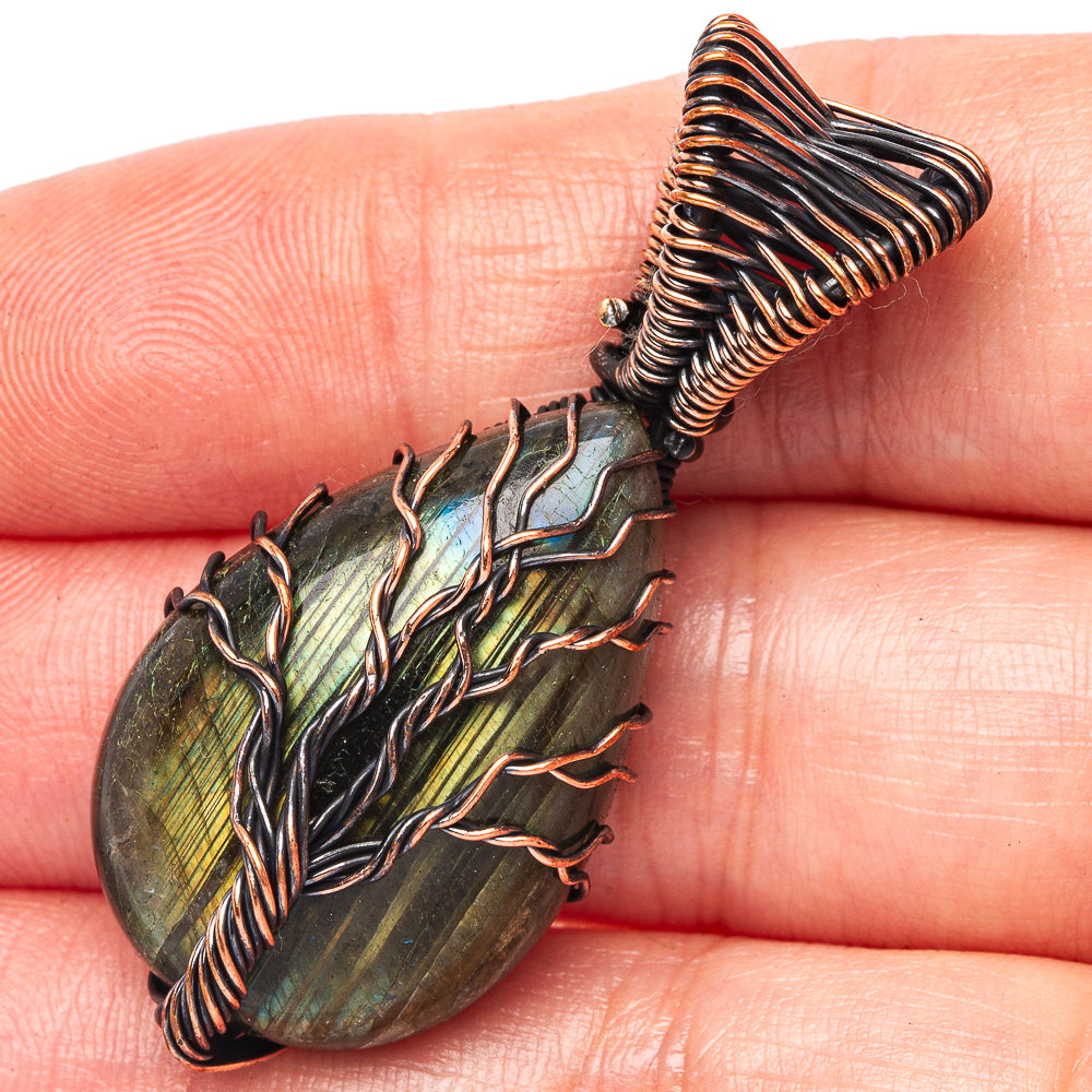 Labradorite Tree of Life Pendant 1 3/4" (Oxidized Copper)