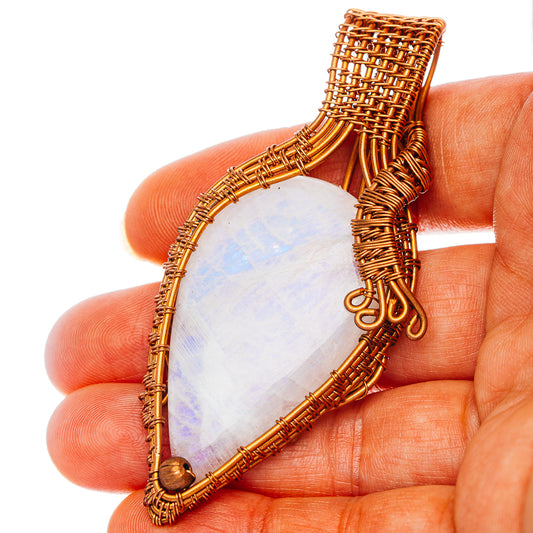 Rainbow Moonstone Wire Wrap Pendant 3" (Copper)