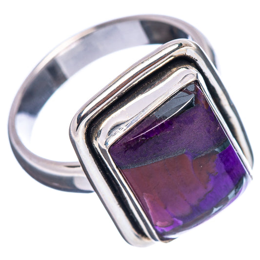 Sterling silver sugilite ring, angled, rectangular purple gemstone bezel