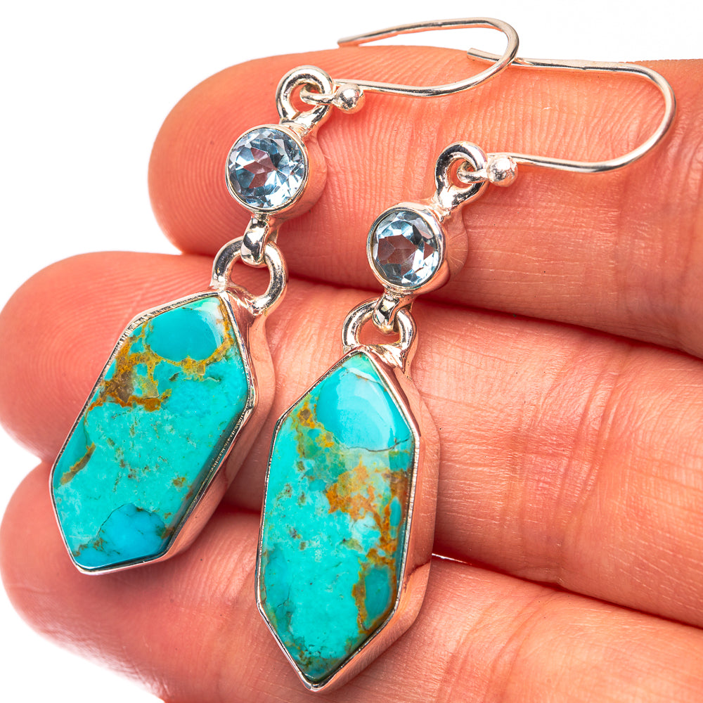 Chrysocolla, Blue Topaz Earrings 1 7/8" (925 Sterling Silver) E432260