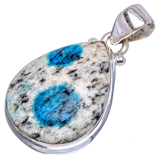 Sterling silver teardrop K2 azurite pendant, blue speckled stone with bail loop