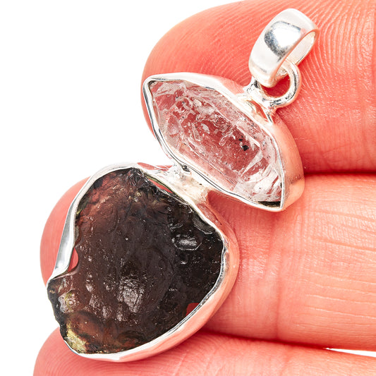 Sterling silver pendant with rough dark brown and translucent stones