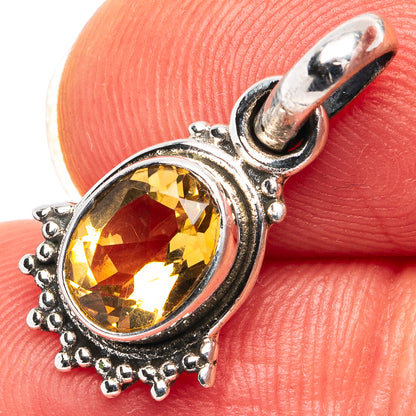 Citrine Dainty Pendant 7/8" (.925 Sterling Silver)