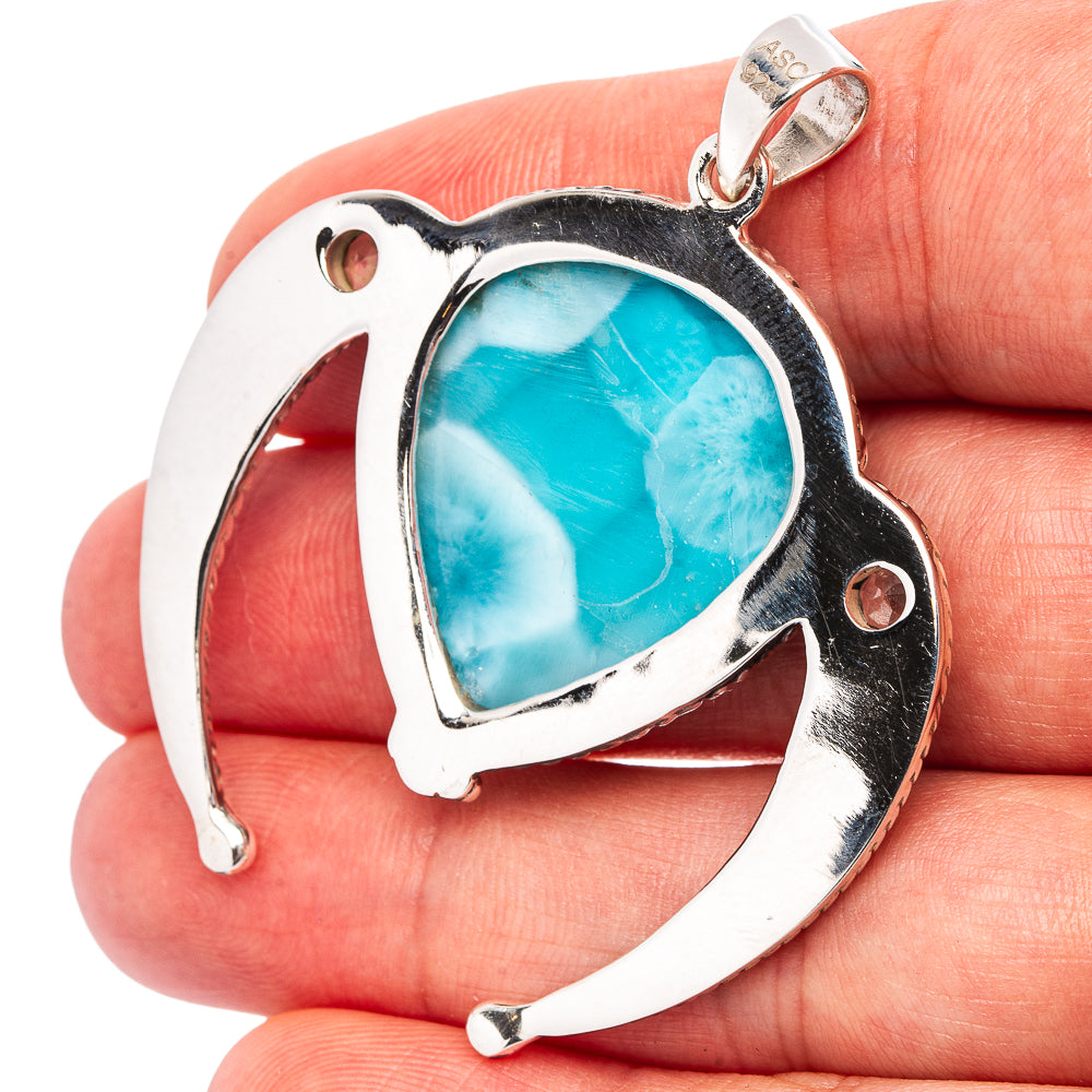 Signature Larimar, Aquamarine Pendant 2" (.925 Sterling Silver)