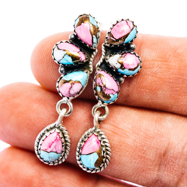 Exclusive Southwestern Style Cotton Candy Turquoise Half Cluster Earring 1 3/8" (.925 Sterling Silver)